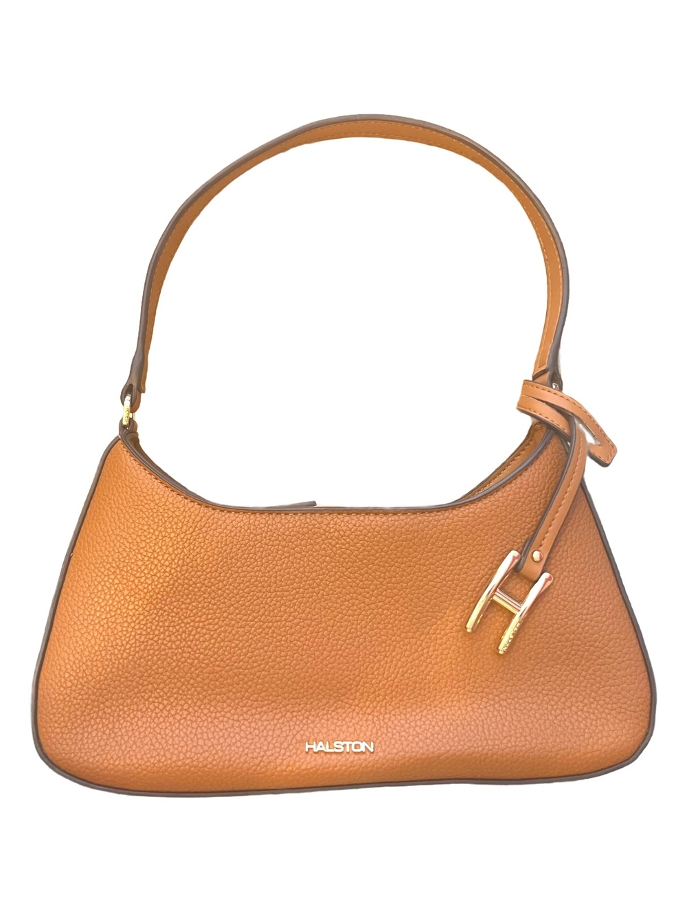 Halston Peebled Hobo Conac Leather Purse w-Shouder Strap Gold Logo Hardware